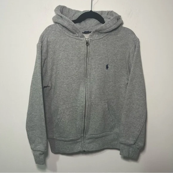 Polo Ralph Lauren Boys Gray Zip-Up casual everyday pony logo Hoodie Size S (8) - Picture 2 of 8